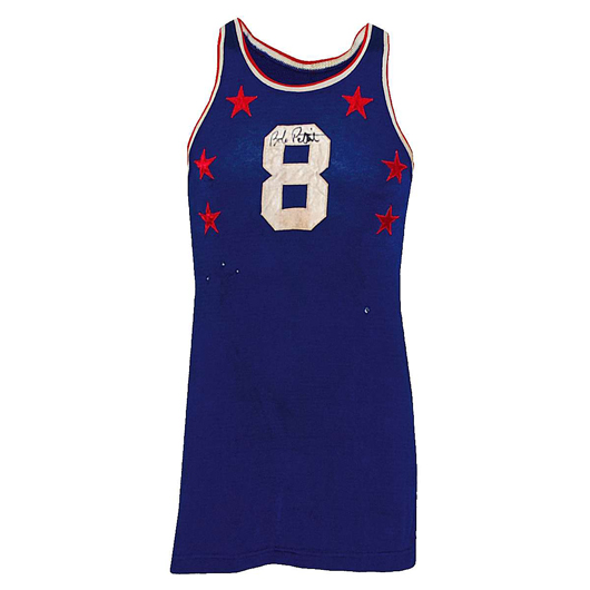 1955 Bob Pettit rookie Milwaukee Hawks NBA All-Star Game-used and autographed jersey, with Pettit letter of authenticity. Reserve: $20,000.